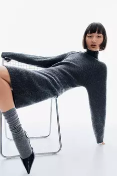 Платье-Водолазка из трикотажа в рубчик H&M, серый