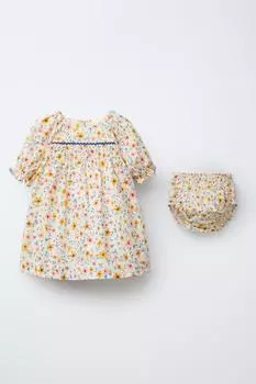 Платье в цветочек и трусы ZARA, цвет Light ecru