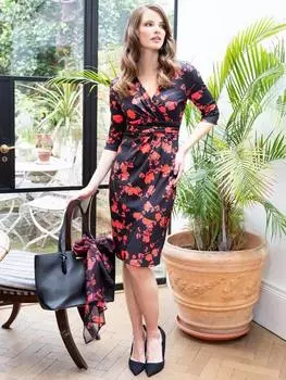 Платье в цветочек из аскота HotSquash, цвет Red/Black