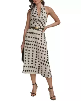 Платье в горох с халтером Donna Karan New York, белый