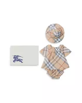 Платье в клетку Emmie Burberry, панталоны и шляпа в комплекте — для малышей, коричневый/бежевый