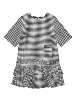 Платье в клетку гингем GANNI, черный