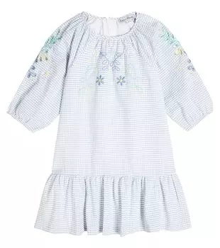 Платье в клетку гингем с вышивкой английской вышивкой Tartine et Chocolat, белый
