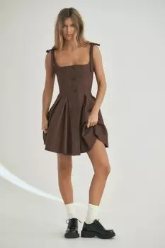 Платье в клетку с бантами ZARA, темно-коричневый