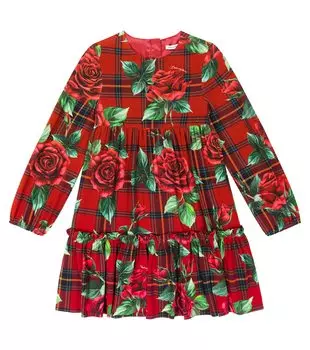 Платье в клетку с цветочным принтом Dolce&Gabbana Kids, красный