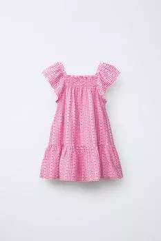 Платье в клетку с принтом в виде сердца ZARA, розовый