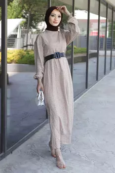 Платье в клетку Tsd220542 Бежевое Tesettr Dnyas, бежевый