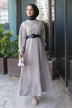 Платье в клетку Tsd220542 Кремовое Tesettr Dnyas, бежевый