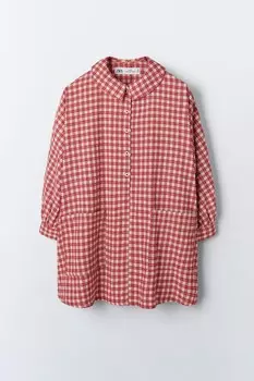 Платье в клетку ZARA, экрю/красный