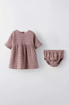 Платье в клетку ZARA, бежево-розовый