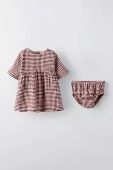 Платье в клетку ZARA, бежево-розовый