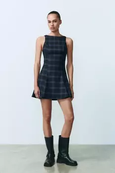 Платье в клетку ZARA, темно-синий