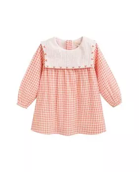 Платье в мелкую клетку для девочки с квадратным воротником Dadati, коралловый