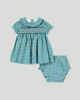 Платье в мелкую клетку с короткими рукавами и голым воротником для девочки Coconut El Corte Ingls, зеленый