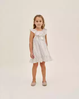 Платье в полоску для девочки с рюшами и V-образным вырезом с кисточкой Dadati, оранжевый