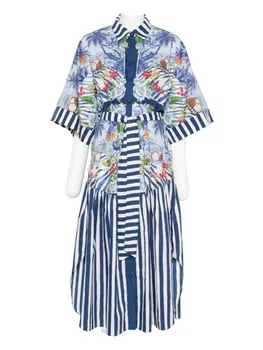 Платье в полоску с цветочным принтом FARM Rio, синий