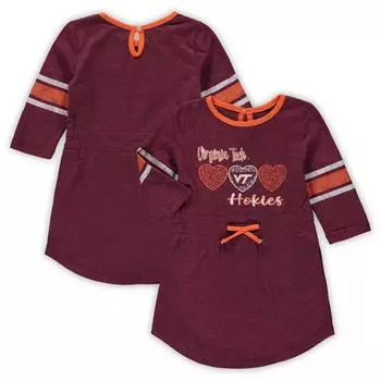 Платье в полоску с короткими рукавами и принтом «Колизей» для девочек, темно-бордовое, Virginia Tech Hokies Colosseum