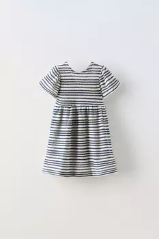 Платье в полоску с текстурными деталями ZARA, темно-синий