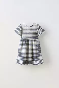 Платье в полоску с текстурными деталями ZARA, темно-синий