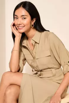 Платье в практичном стиле с закатанными рукавами Friends Like These, бежевый