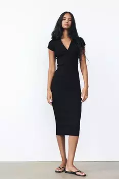 Платье в ребрику ZARA, черный