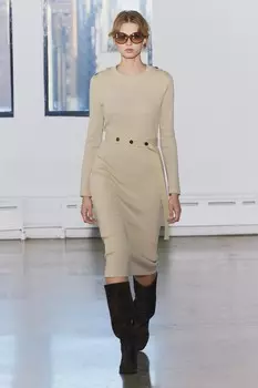 Платье в ребро с поясом ZARA, бежевый