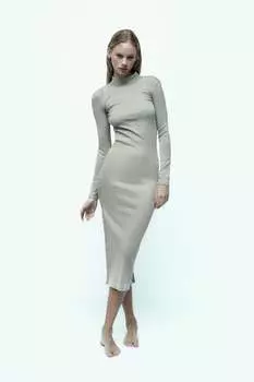 Платье в рубчатку ZARA, жемчужно-серый