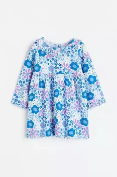 Платье в рубчик из хлопкового трикотажа H&amp;M, синий/цветы