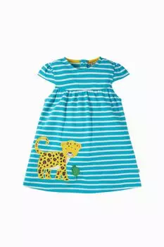 Платье в рубчик с короткими рукавами с леопардовым принтом Frugi, синий