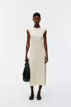 Платье в рубчик с короткими рукавами Arket, бежевый