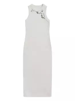 Платье в рубчик с кристаллами AREA, белый