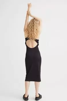 Платье в рубчик с открытой спиной H&M, черный
