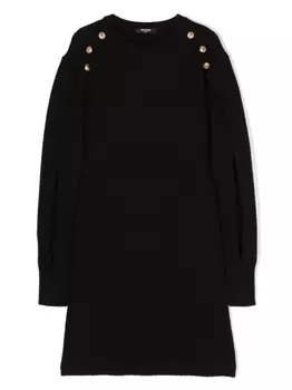 Платье в рубчик с пуговицами Balmain Kids, черный