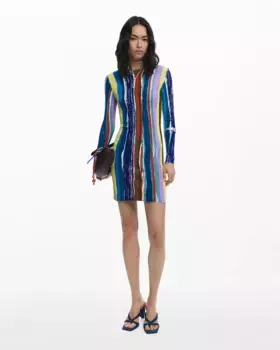 Платье в рубчик с разноцветными полосками Desigual, мультиколор