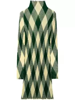 Платье в рубчик с узором аргайл BURBERRY, зеленый