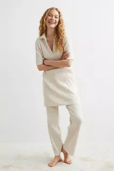 Платье в рубчик с воротником H&M, белый