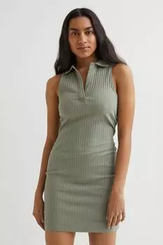 Платье в рубчик с воротником H&amp;M, зеленый шалфей
