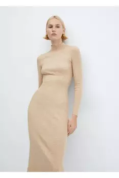 Платье в рубчик с воротником Perkins Mango, коричневый