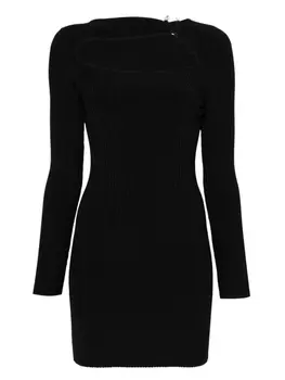 Платье в рубчик с вырезом David Koma, черный