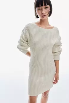 Платье в рубчик с вырезом-лодочкой H&M, бежевый