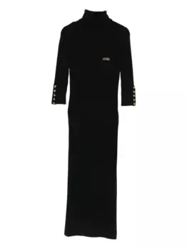 Платье в рубчик с высоким воротником Elisabetta Franchi, черный