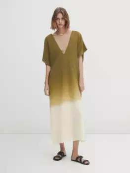 Платье в рустичном омбре Massimo Dutti, зеленый