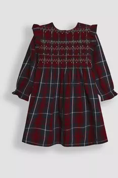 Платье в сборку из тартана Jojo Maman Bb, красный