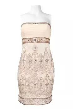 Платье в стиле ампир без бретелек с оборками и декором цвета шампанского Suewong, цвет champagne