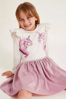 Платье в стиле диско с длинными рукавами и металлическим принтом Unicorn Monsoon, розовый