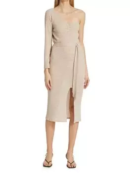 Платье вафельной вязки на одно плечо Izayla, бежевый