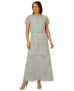 Платье-вечернее с бисером Plus Size Adrianna Papell, синий