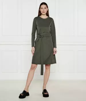 Платье Weekend Maxmara с поясом и длинными рукавами, зеленый