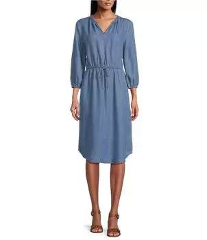 Платье Westbound из тканого шамбре с V-образным вырезом и рукавами 3/4, синий