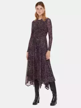 Платье Whistles Feather Leopard Mesh Midi, цвет purple/multi